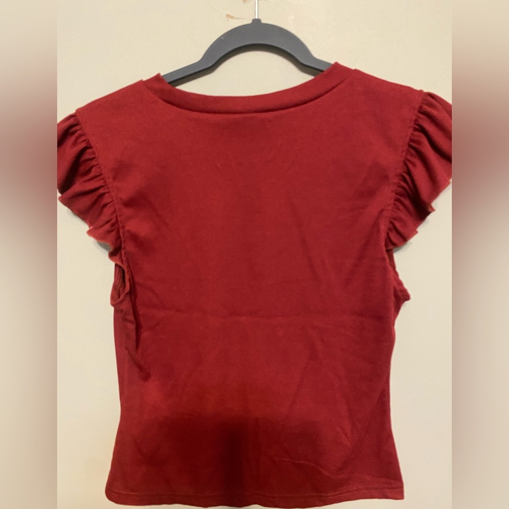 SHEIN Deep Red Ribbed Knit Top - Picture 2 of 3